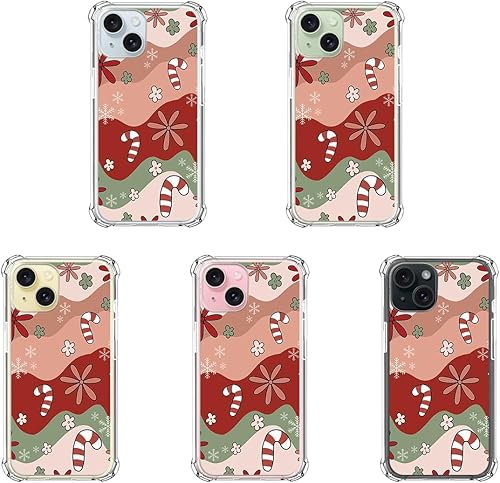 Miniatura 4 de COBATREE Funda de Navidad para iPhone 15, funda transparente de copo de nieve con muletas de Navidad, a prueba de golpes, funda suave para iPhone 15