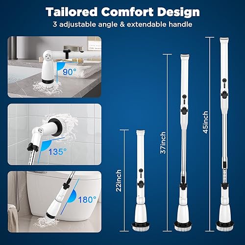 Miniatura 5 de Limpiador eléctrico giratorio, limpiador de baño mejorado 2024, cepillo de limpieza de ducha eléctrico con mango extensible y 4 cabezales de