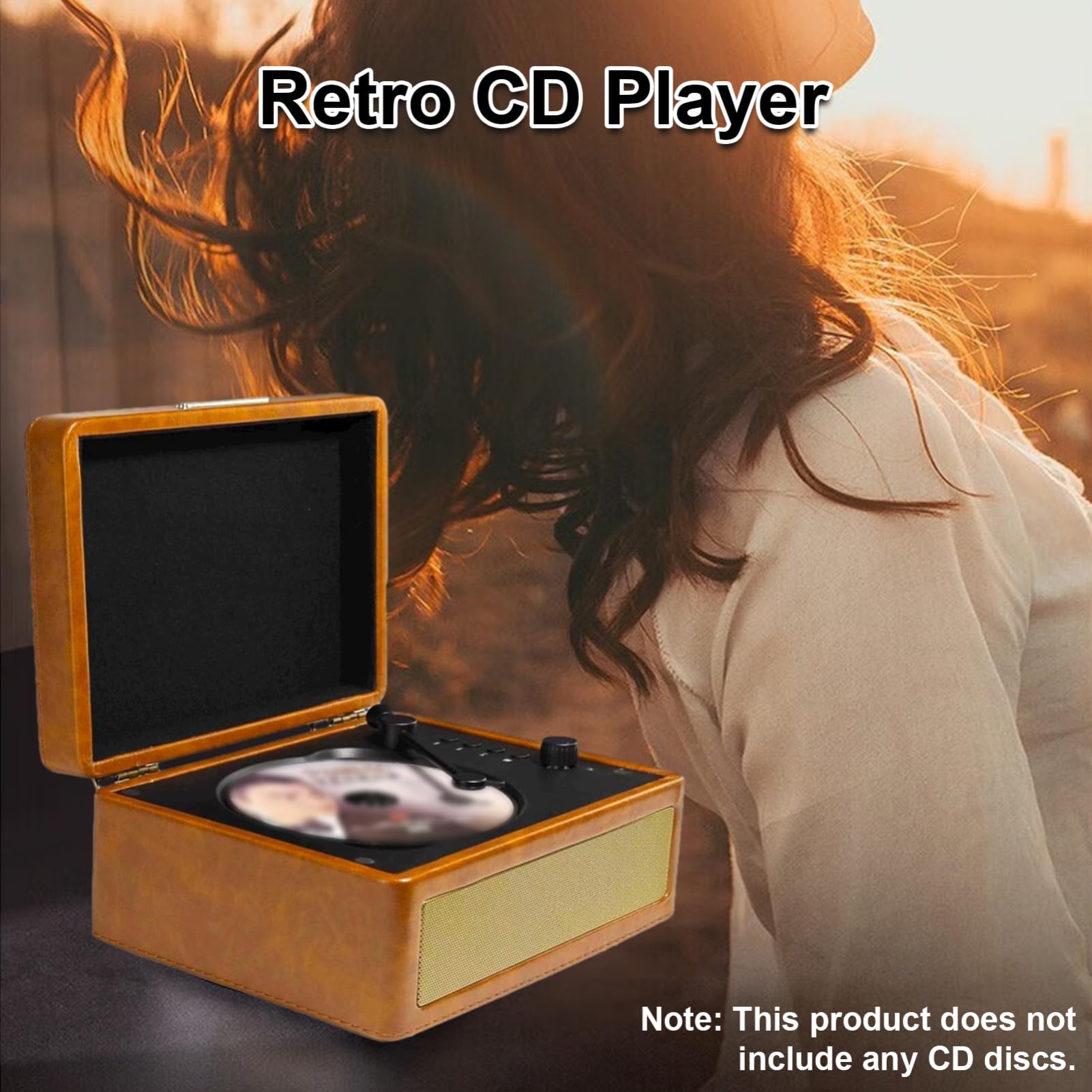 Gramofon CD, Wielofunkcyjna Tacka, Odtwarzacz Płyt BT 5.0, Odtwarzanie z Napędu USB, Pilot na podczerwień, 2 Wbudowane Głośniki, Bezprzewodowe Przesyłanie Muzyki (Khaki)