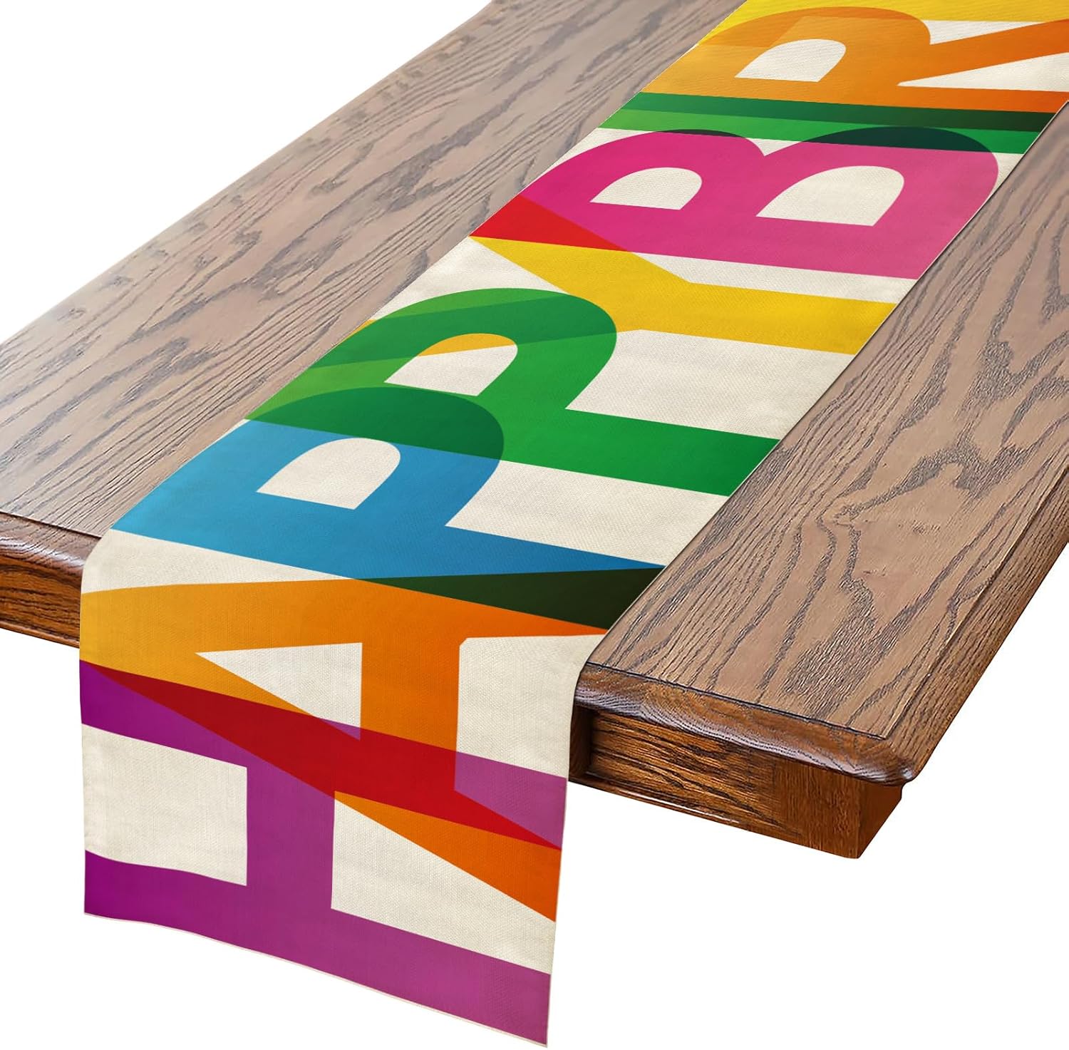 Happy Birthday Table Runner,Colorful Polka Dots Crown Table