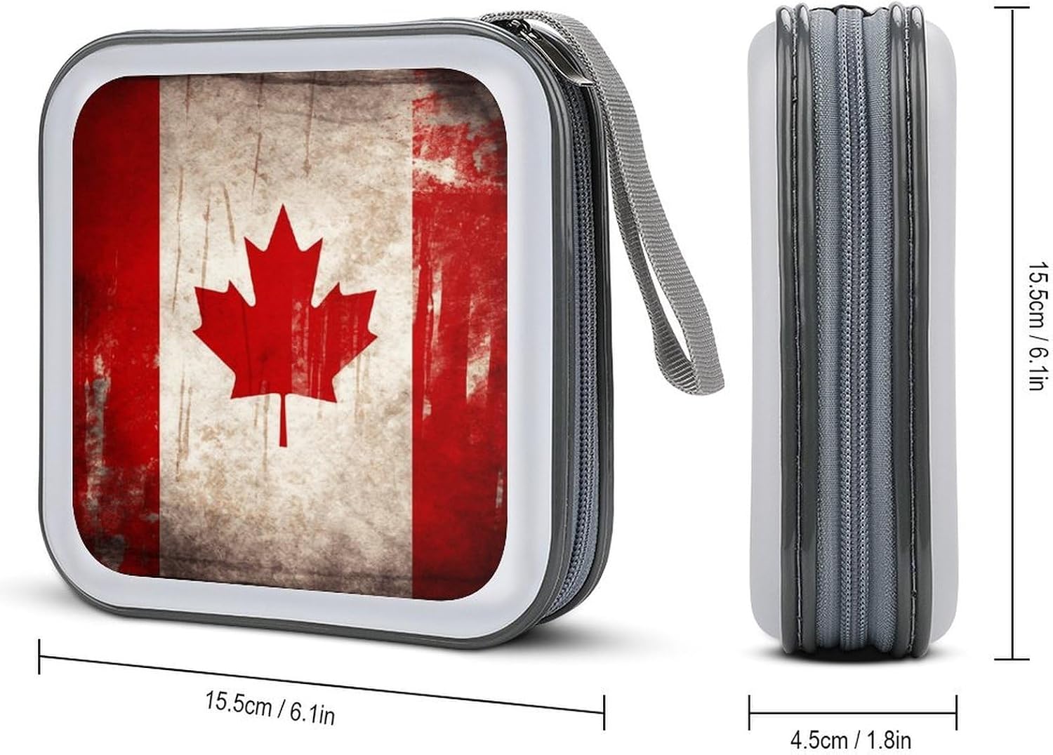 Retro Canada Flag CD Case 40 Capacity DVD Cases for Car Portable CD Boxes Holder with Zipper Protective DVD Box with Handle for Blu Ray Movie Music Audio Disk image 2