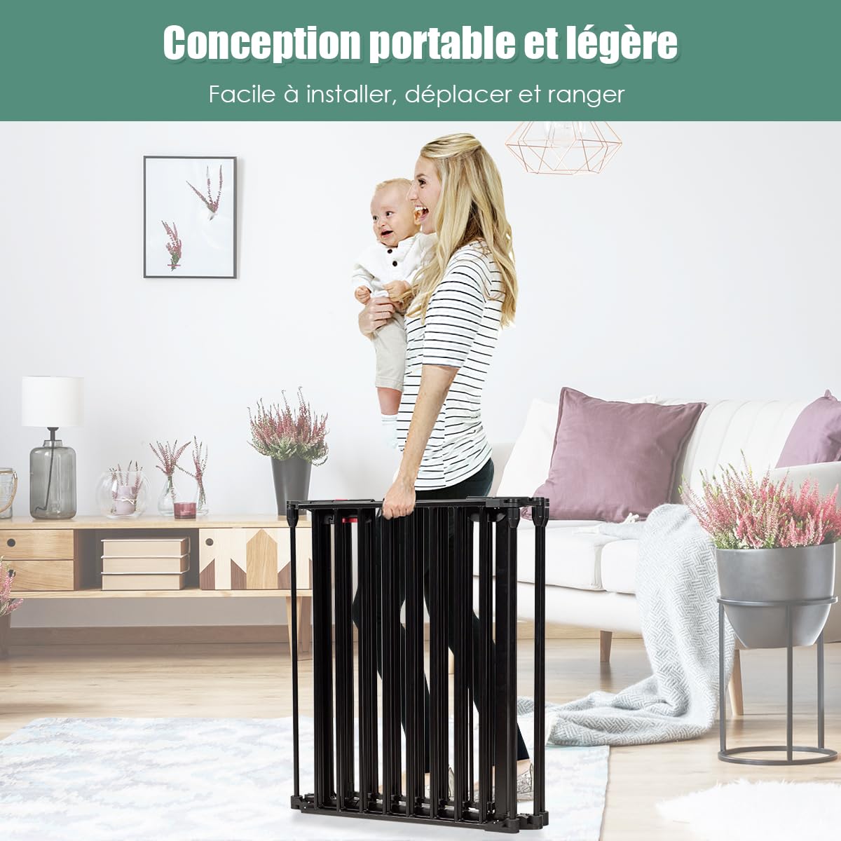 COSTWAY Barrière de Sécurité pour Enfants ou Animaux de Compagnie, Clôture de Cheminée en Acier, Pare-Feu de Cheminée à 6 Pans, Chauqe Pièce 61 x 74 CM (Noir)