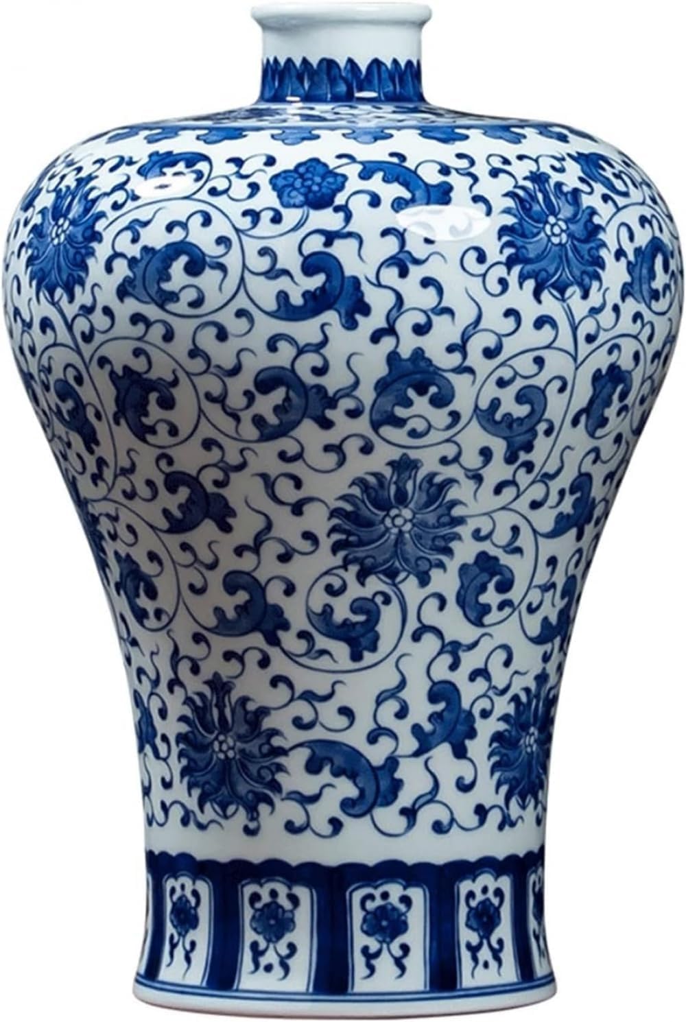 Bzgpmfud One Color Vase Desktop Blue And White Porcelain Ceramic Plum Blossom Hand-Painted Rough Pottery Flower And Geometric Decorative