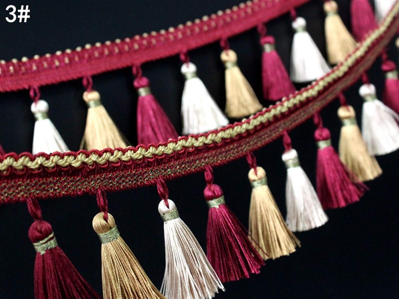 Flecos de borlas de algodón de 6 yardas para coser cortinas y ropa en color beige cálido