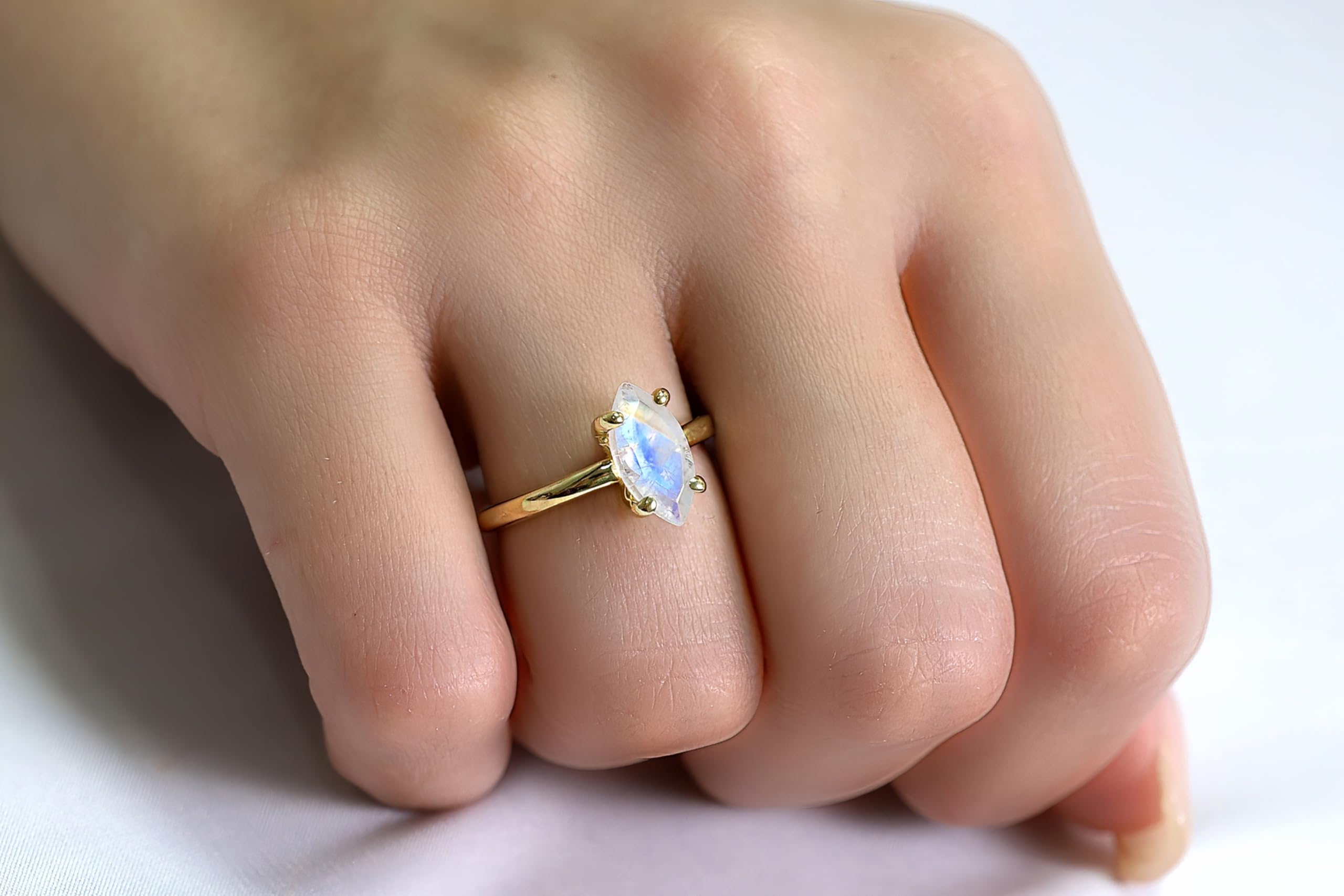 Eleganter Mondstein Ring - Charmante Rose Gold Marquise Ringe für Frauen - Anpassbare Versprechen Ring, Stapelbar Ring, Jeden Tag Ring - Handgemachter Schmuck für Veranstaltungen