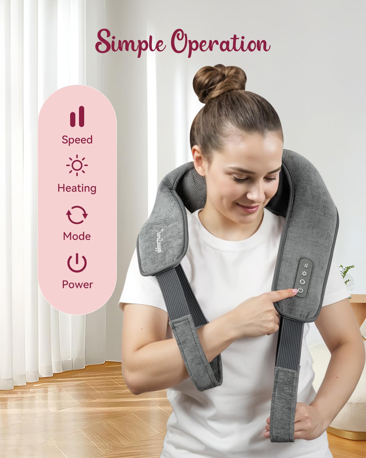 Masajeador de cuello inalámbrico para aliviar el dolor de tejido profundo, masajeador Shiatsu de cuello y hombros con calor, masajeador inalámbrico para dolor de espalda y hombros, regalos para