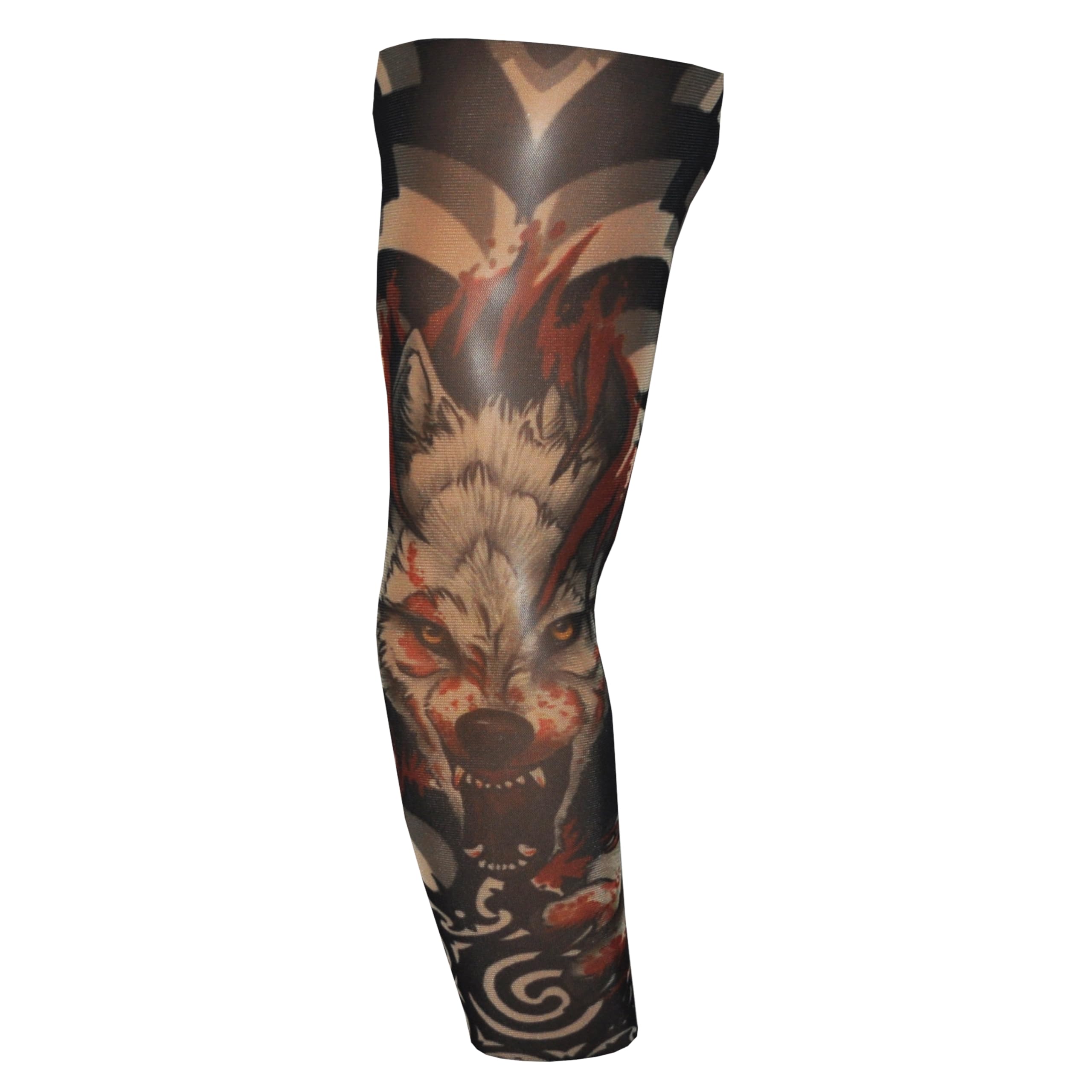 Devils Needle Multicolor Fake Tattoo Sleeve Adults Halloween Wearable Arm Cover Prank Temporary Body Art Fancy Dress Costume Blood Wolf (T76)