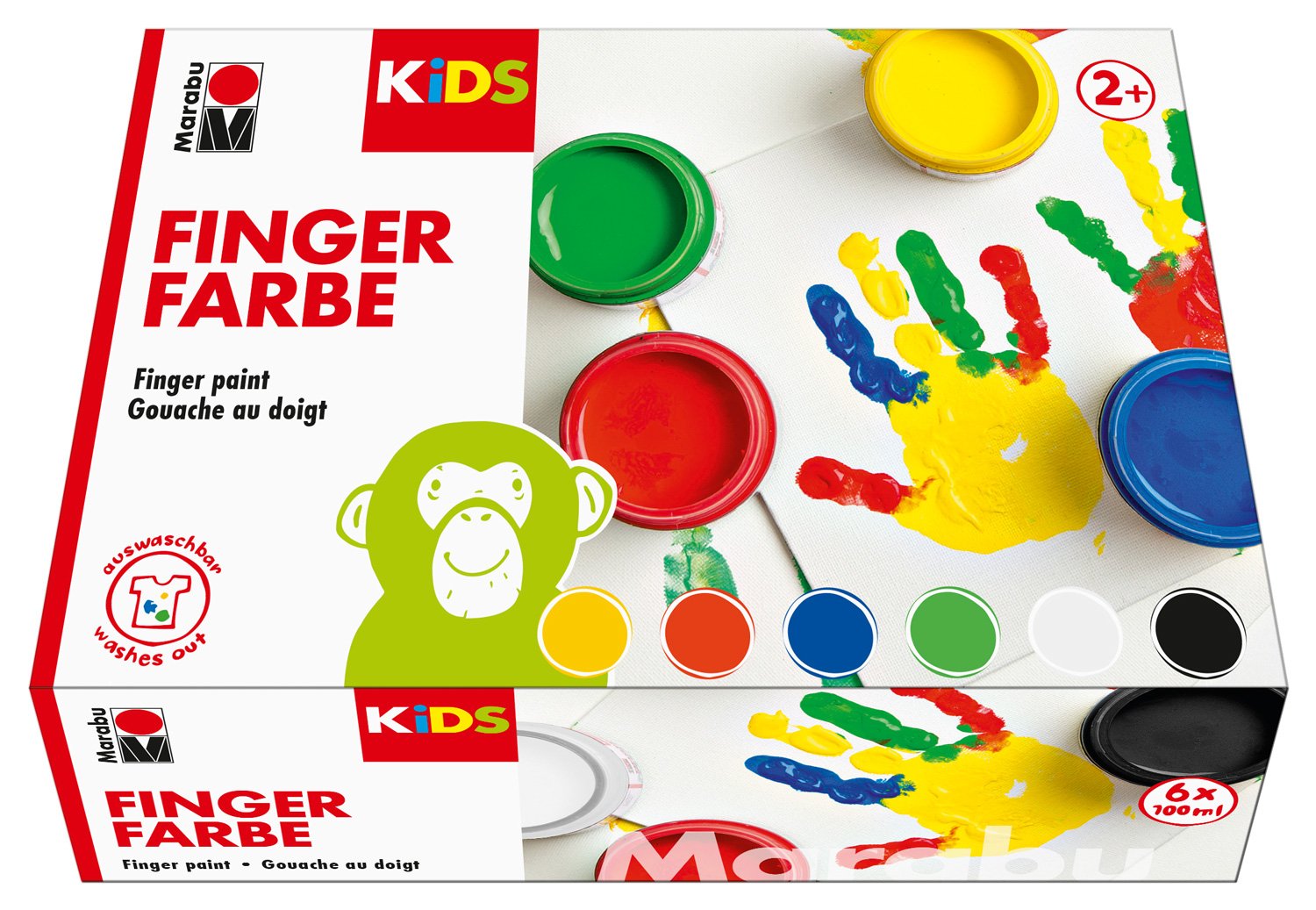 Marabu 030300000081 - Juego de 6 colores brillantes de 100 ml, sin parabenos, vegano, sin lactosa, sin gluten, adecuado para pintar en guardería, escuela, terapia y en casa.