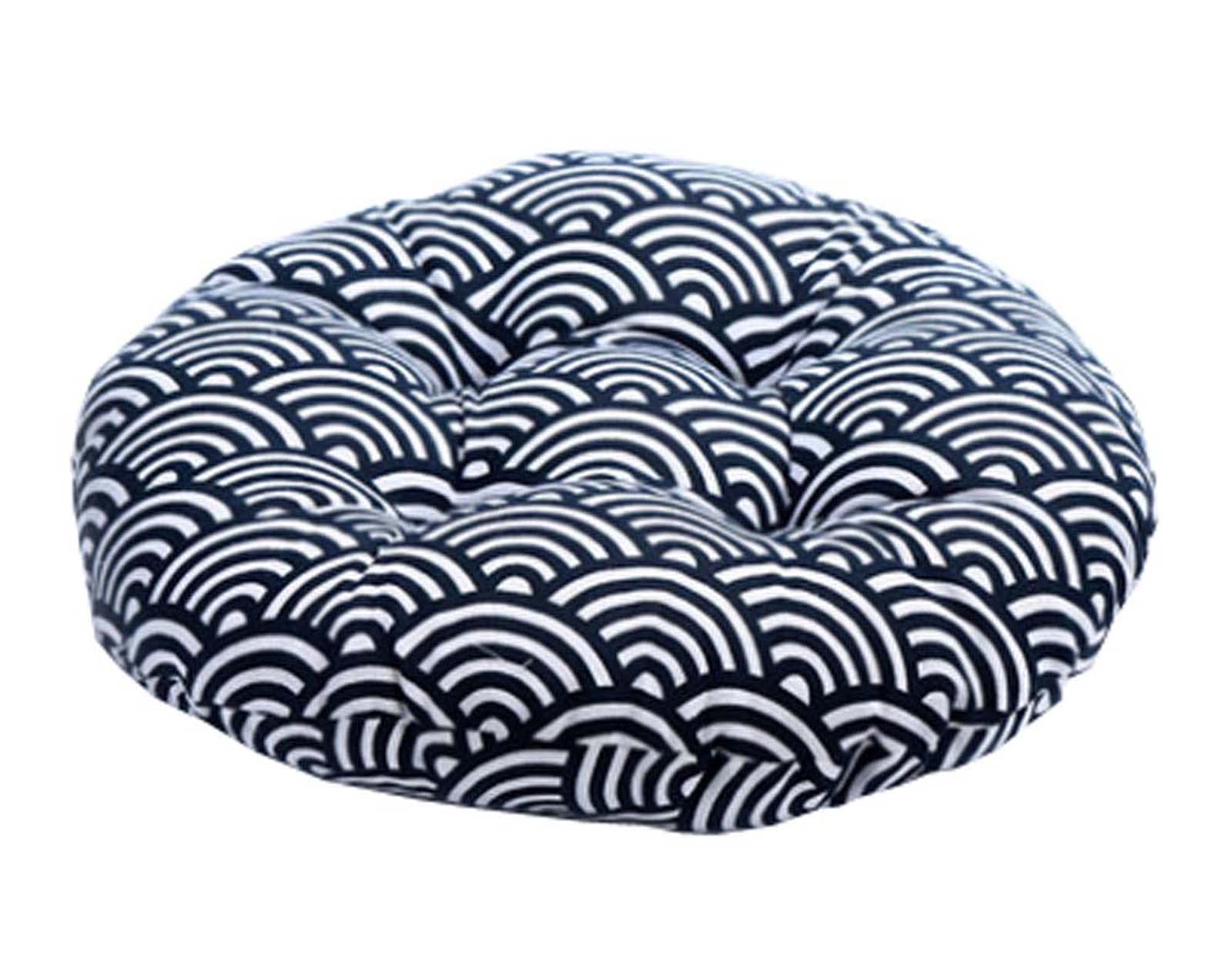 ZEALMAX Poduszka do medytacji w japońskim stylu, okrągła lniana poduszka do jogi, tatami, poduszka podłogowa, fale, 43 cm (17 cali)