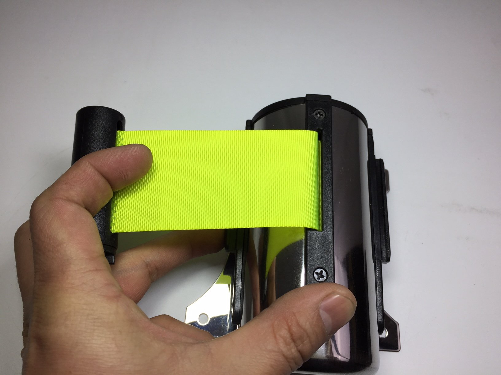 FixtureDisplays® Stanchion Queue Barrier Post Wall Mount Retractable Ribbon 9.5' Belt 12004-8-Neon Green