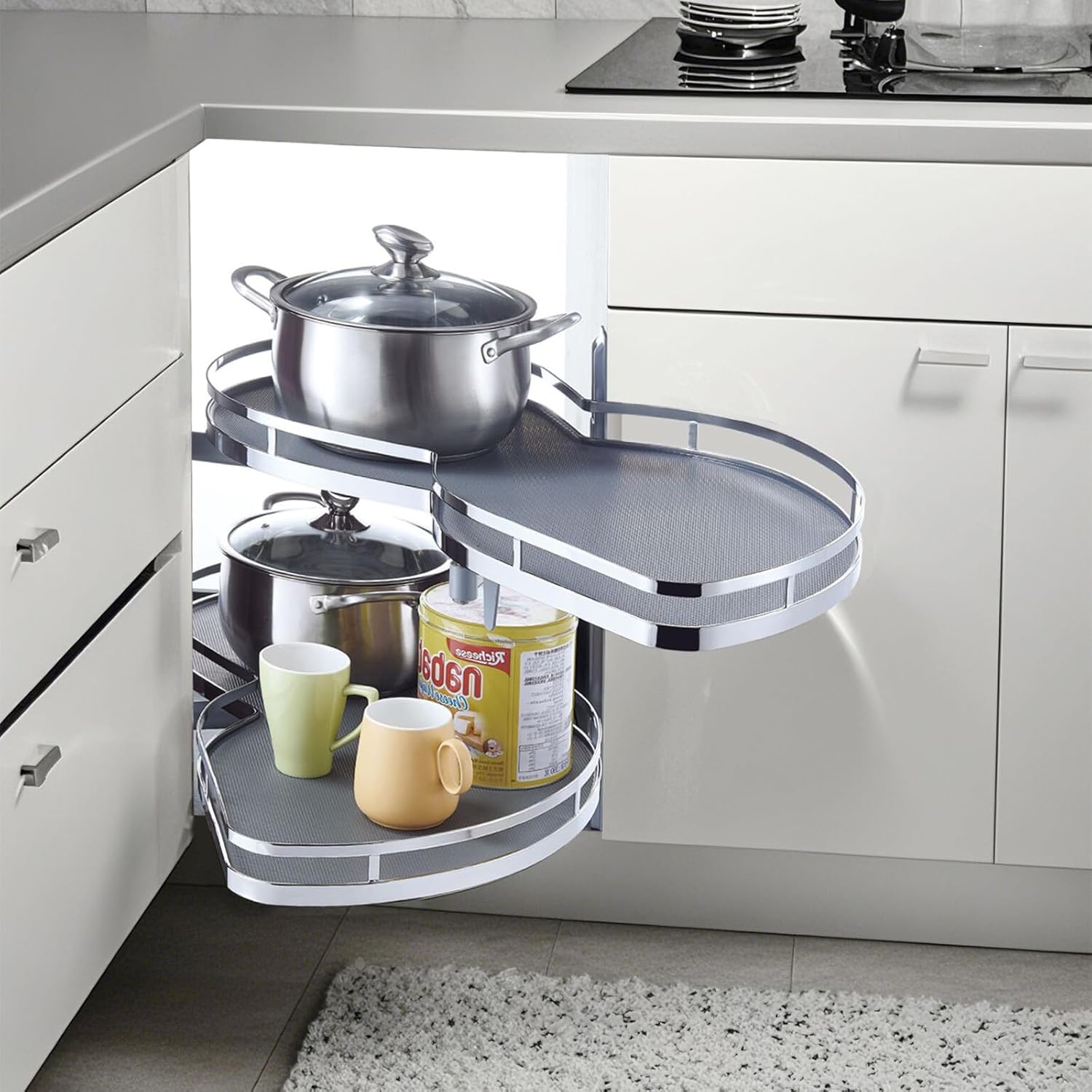 Swing Right Blind Corner Cabinet, Blind Corner Cabinet for Cupboard 30'', 2-Tier Slide Out Magic Pull Out Organizer with Soft Close, Adjustable Height, Right Open