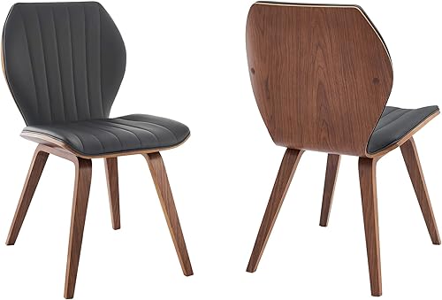 Miniatura 3 de Armen Living Ontario - Juego de 2 sillas de comedor de piel sintética de 19 pulgadas de altura, color gris y nogal