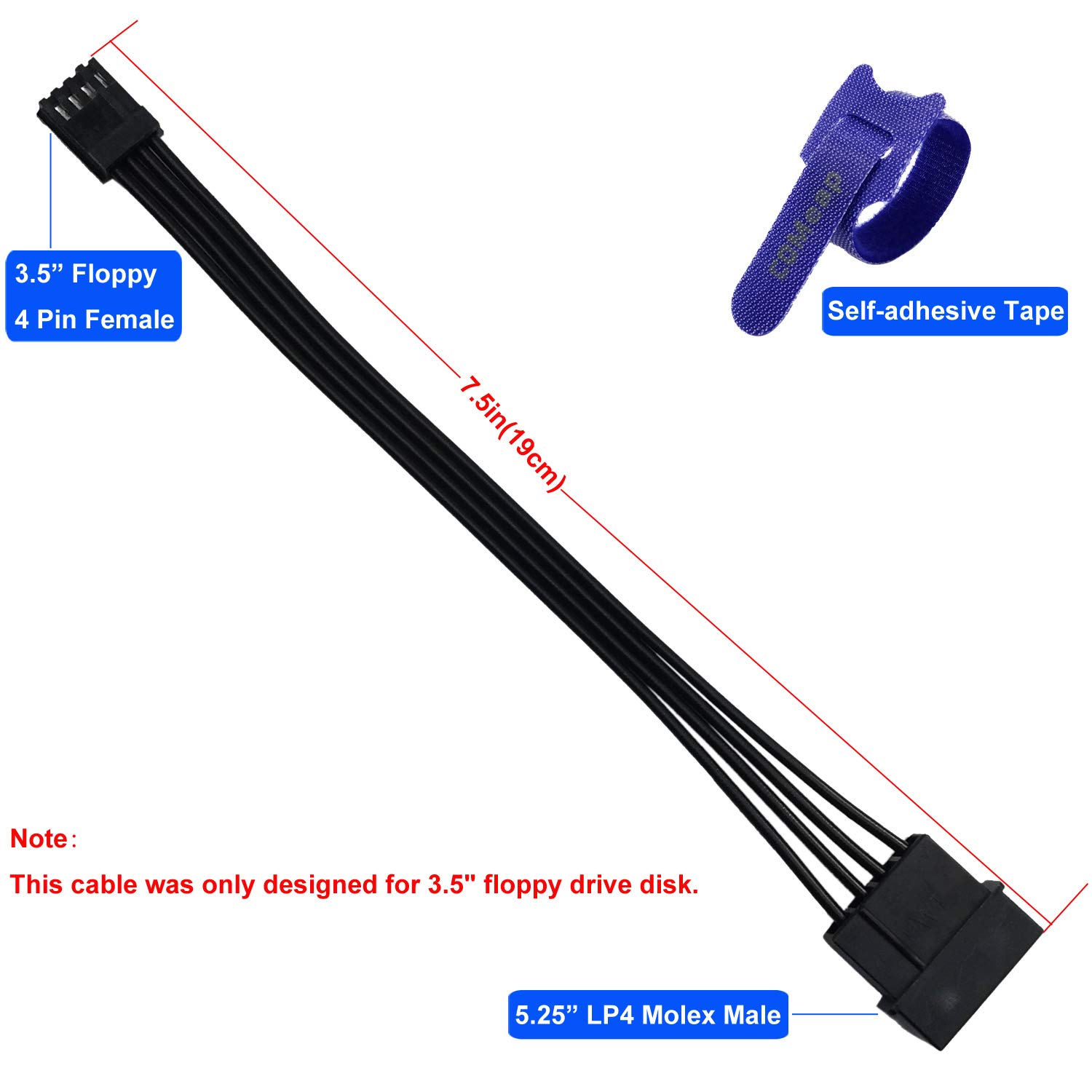 Comeap 4 pin LP4 5,25" Molex maschio a 3,5" floppy Drive 4 pin femmina FDD cavo adattatore di alimentazione 19 cm