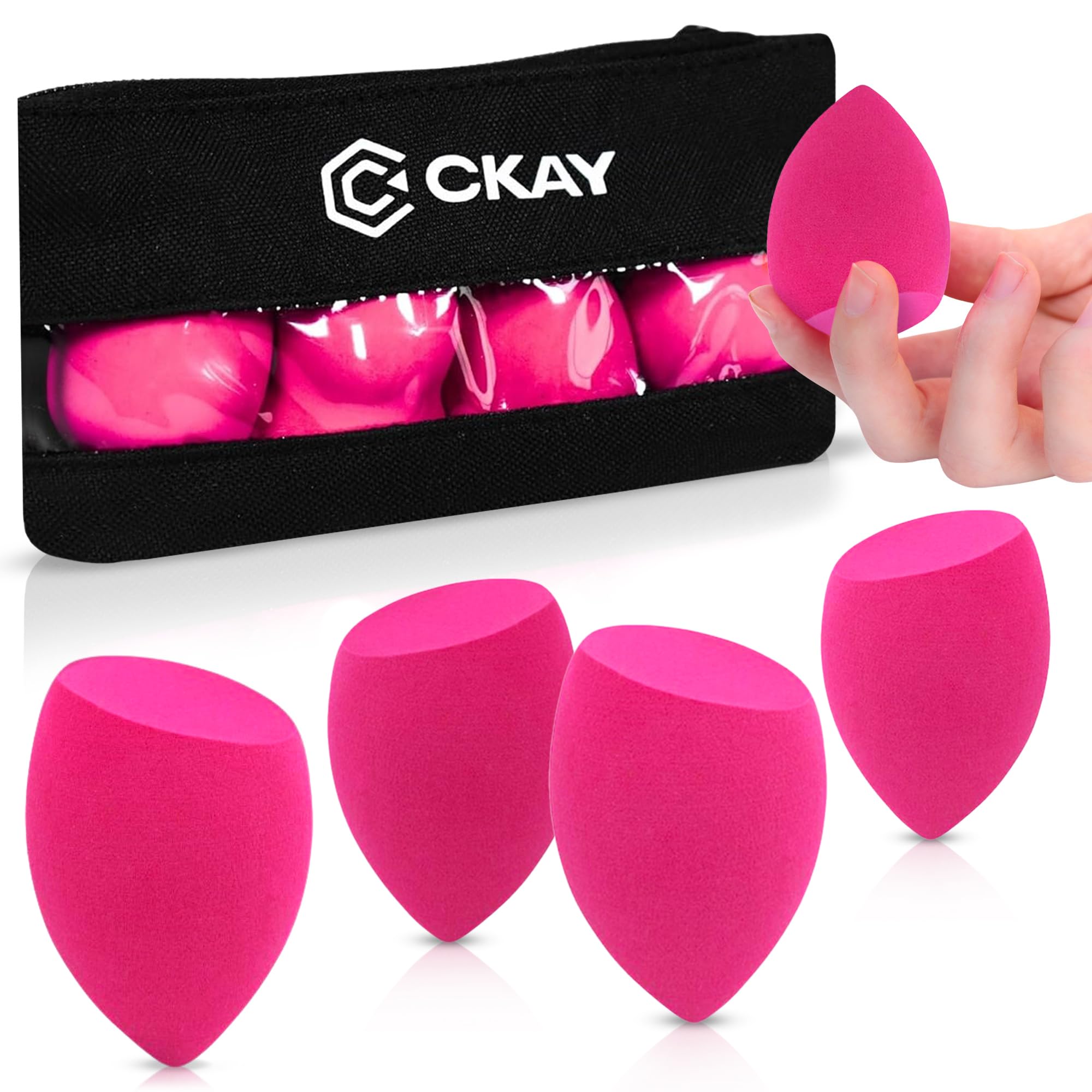 CKAY® Esponja Maquillaje Cara, Set de 4 esponjas maquillaje cara Profesional+ Estuche de Almacenamiento | Beauty Blender Esponjas Maquillaje Cara Profesional. Esponja Sin Latex.