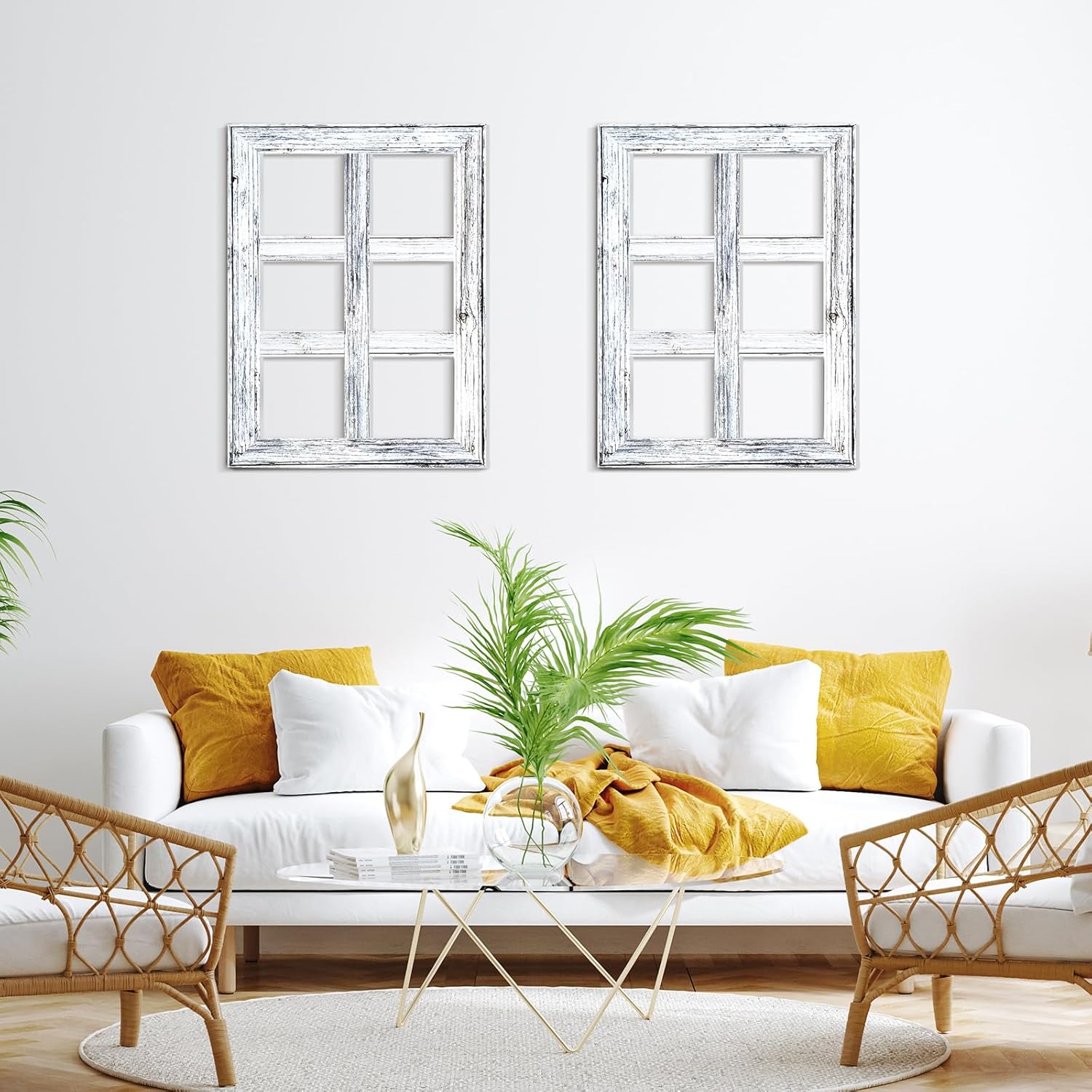 Thyle 6 Pcs Wooden Window Frame Wall Decor Rustic Wall Decor 15.75" x 11.81" White Wooden Decorations for Vintage Home Living Room Bedroom Bathroom Country Farmhouse