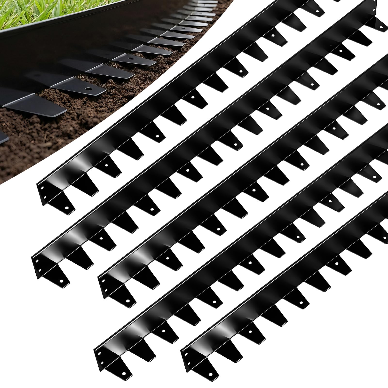 Victoam 5 Pack 1m Metal Lawn Edging Border, 5cm Tall Cortenstahl Rasenkante, Easy Assembly, Robust Stay-in-Place Design, Beeteinfassung Metall for Flower Bed Edging Mowing Edge Palisade (Black)