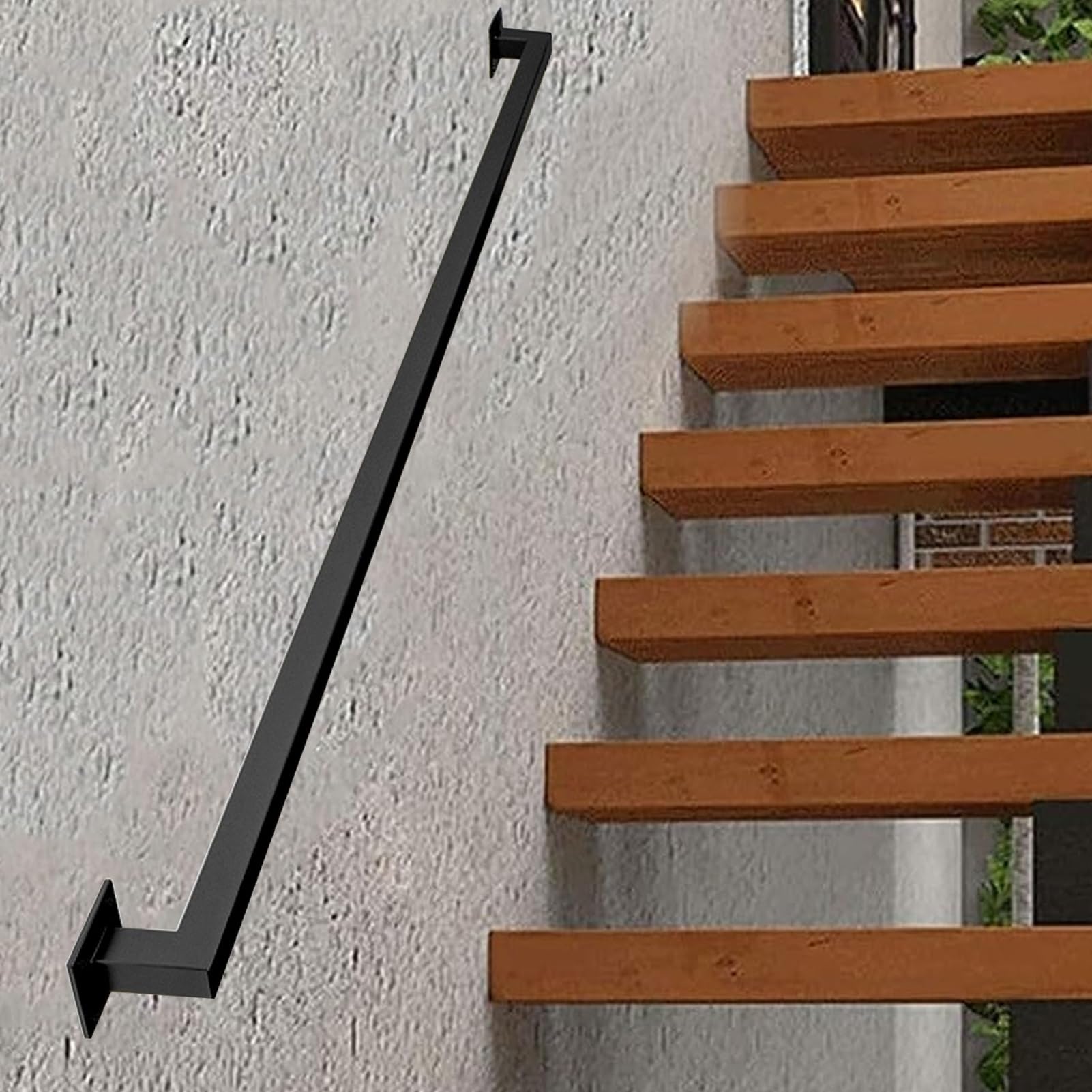 Attrex One Color Stair Handrail 1Ft-20Ft Length Stair Rail Metal Wrought Iron Bannister For Stairs Stairway Railing Long Square Pipes Hand Rails(16.4Ft/500Cm)