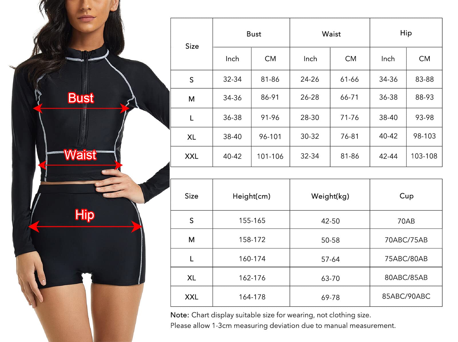 SEAUR Rash Guard damski kostium kąpielowy z długim rękawem, UPF 50+, ochrona przed promieniowaniem UV, dwuczęściowy kostium kąpielowy, slim fit, ochrona przed słońcem, moda kąpielowa, bikini, szorty