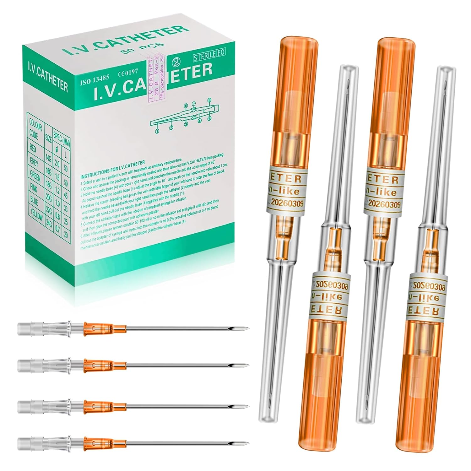 combofix IV Catheter Piercing Needles 50Pcs 20G Catheter Needles Kit for Ear Nose Lip Belly Navel Body Piercing Needles Hollow IV Start Kits Piercing Supplies Tools