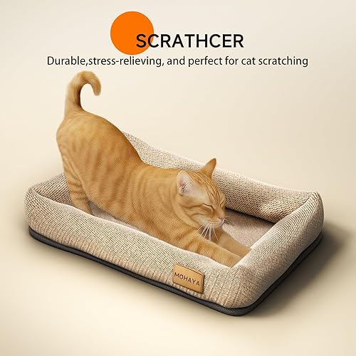 Miniatura 3 de Cama para mascotas 2 en 1 M y almohadilla para arañazos para gatos y perros, diseño transpirable de yute y algodón de doble capa, duradera y