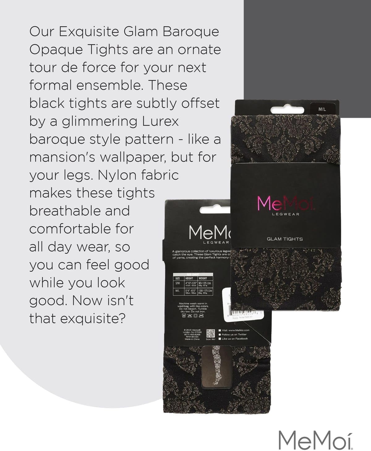 MeMoi Exquisite Glam Baroque Opaque Tights - Image 6