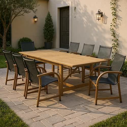 Amazonia Franklin 9-Piece Rectangular Extendable Patio Dining Set Teak Finish