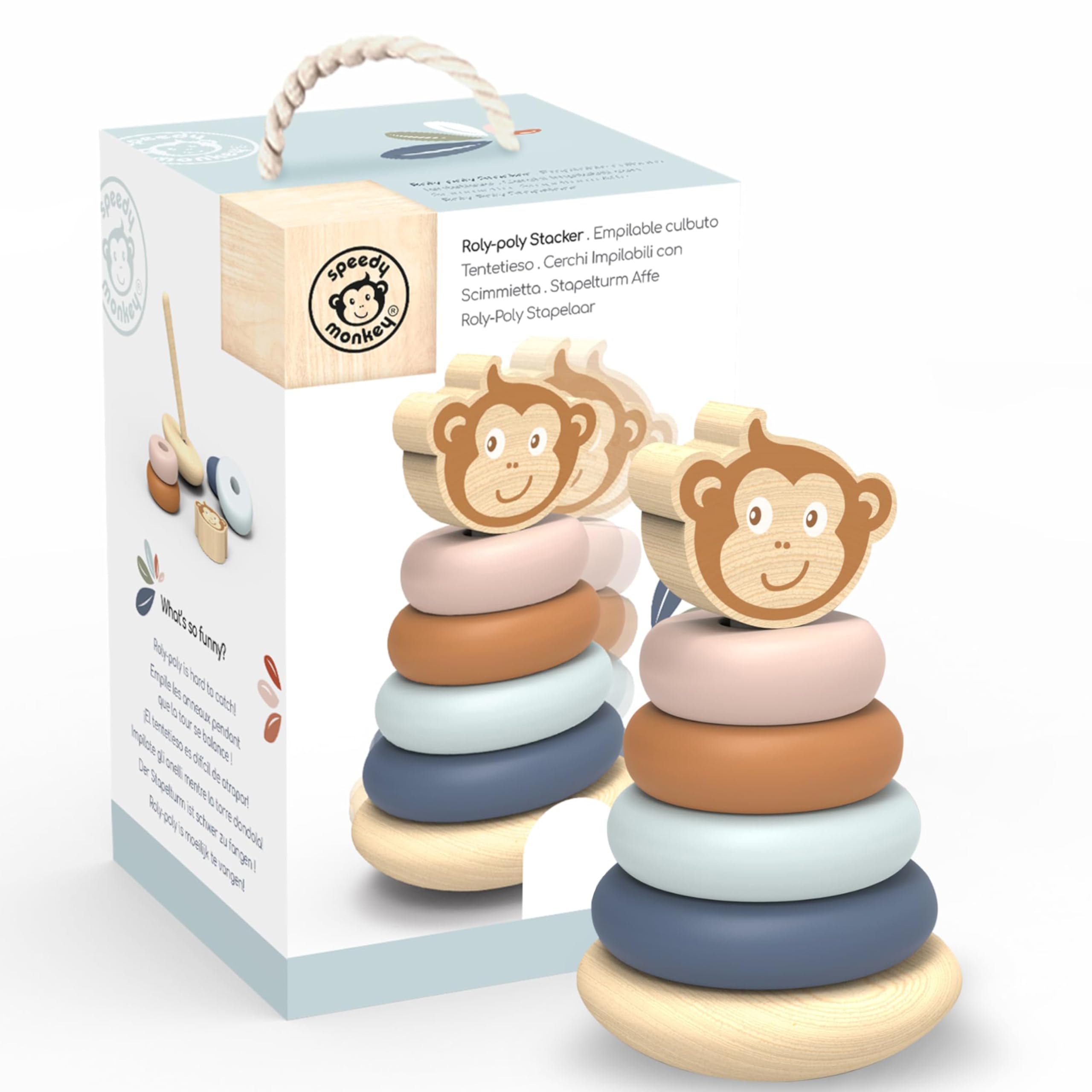 SPEEDY MONKEY Roly Poly Stacking Toys - Giocattoli impilabili in legno di alta qualità, atossici, per bambini da 6 a 12 mesi, regali colorati ed educativi per bambini, per genitori, mamme e amici