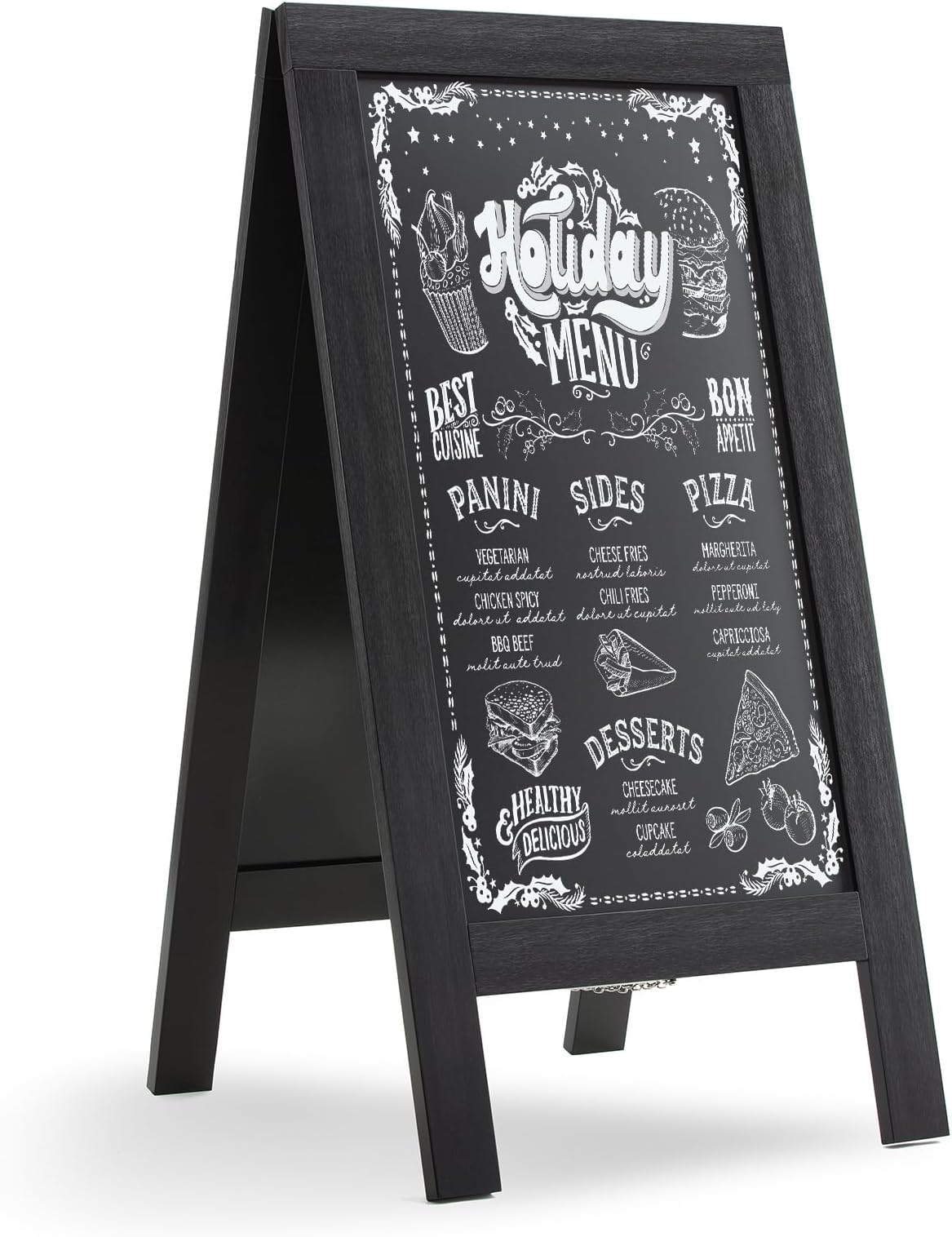 Sandwich Board 40"x20" Solid Pine Wood Rustic Black,Chalk Board Sign Board,Sandwich Board Signs Outdoor, Chalkboard Easel,A Frame Chalkboard Sign