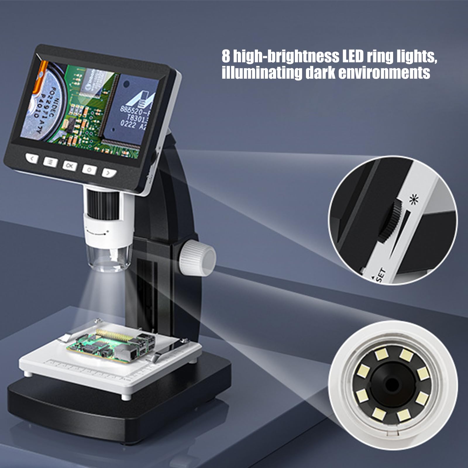 Microscopio digitale professionale 1080P con 8 luci LED e batteria ricaricabile Ideale per microscopio LCD per monete e ispezione