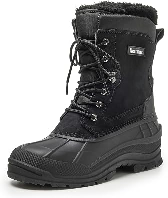 Mens Winter Snow Boots Waterproof Non-Slip Insulated Warm Safe and Durable Outdoor Ski Classic Suede, Non-Slip Rubber Outsole, Cushioned EVA Insoles,Mid-Calf Height Boots