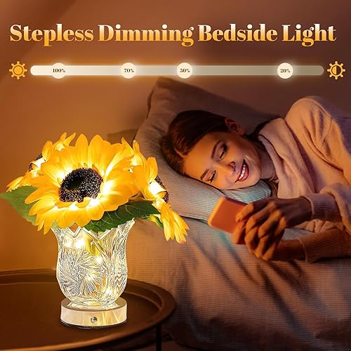 Miniatura 2 de Lámpara de Escritorio de Flores, Lámpara de Mesa de Girasol USB Recargable con Toque, Atenuación Sin Escalas, Lámpara de Noche con Plantas