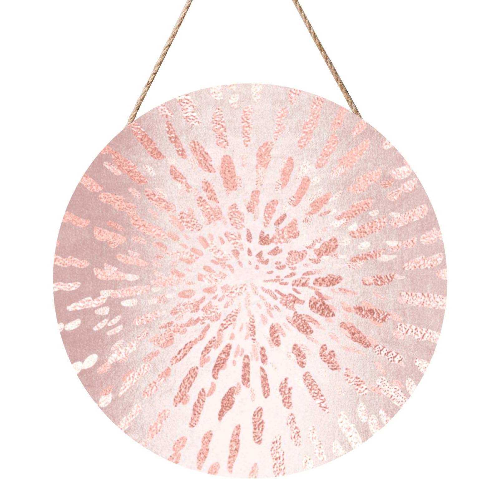 InOmak Pink Rose Gold Blush Gold Strokes Stripes Shine, Round Wood Panel Painting 12 in, Wall Hanging Painting For Home