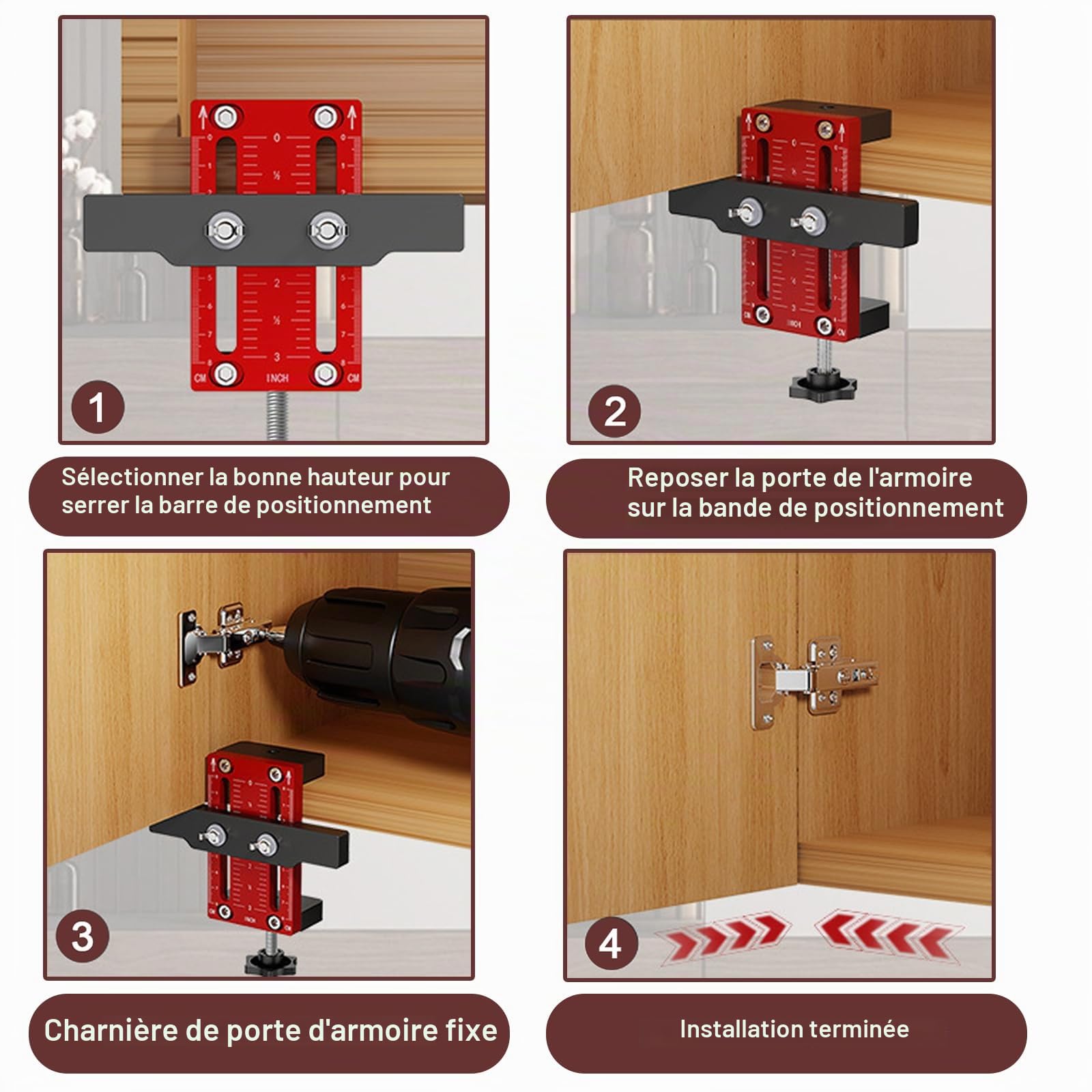 Positionneur d'installation de porte d'armoire, Cabinet Door Installation Positioner, longueur réglable de 10 à 60 mm, outil de positionnement de porte d'armoire compatible avec la plupart des