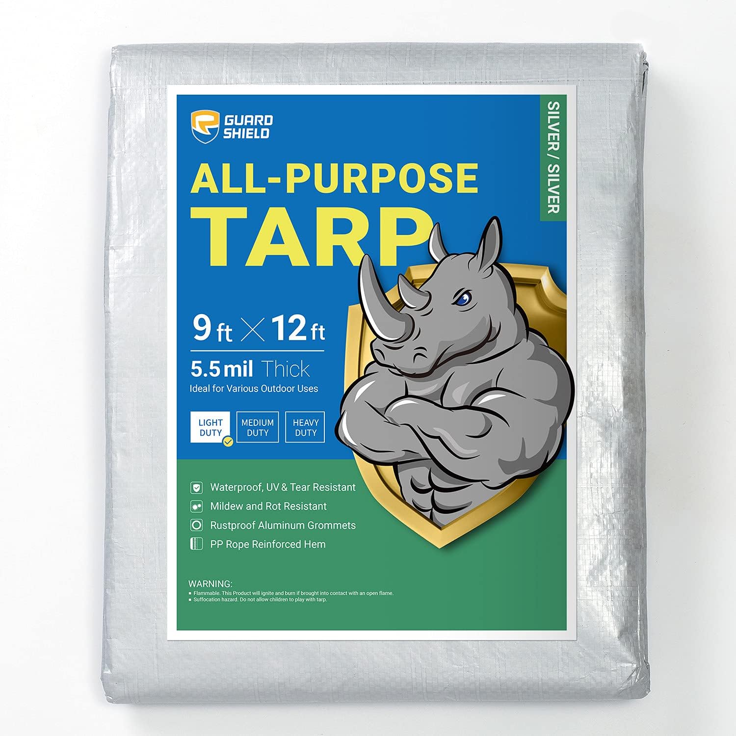 GUARD SHIELD Tarp 9x9 Feet Silver Multi Purpose Waterproof Poly Tarp Cover 5.5mil : Tools & Home Improvement