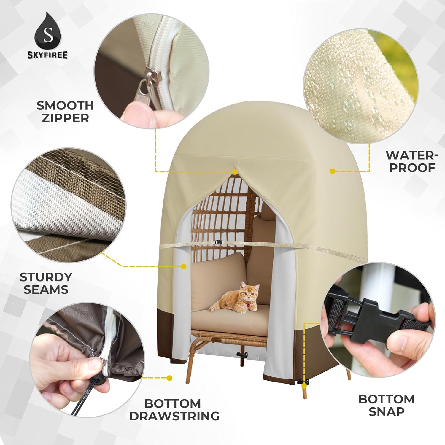 91x80 Inch Double Egg Chair Cover, 420D Oxford Waterproof Patio Hanging Swing Chair Cover for Outdoor Wicker, Beige