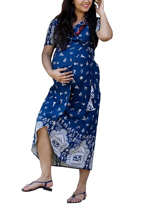 Women's Cotton rayon Maternity and pregnancy wrap dress (GR03_Multicolour_X-Large)