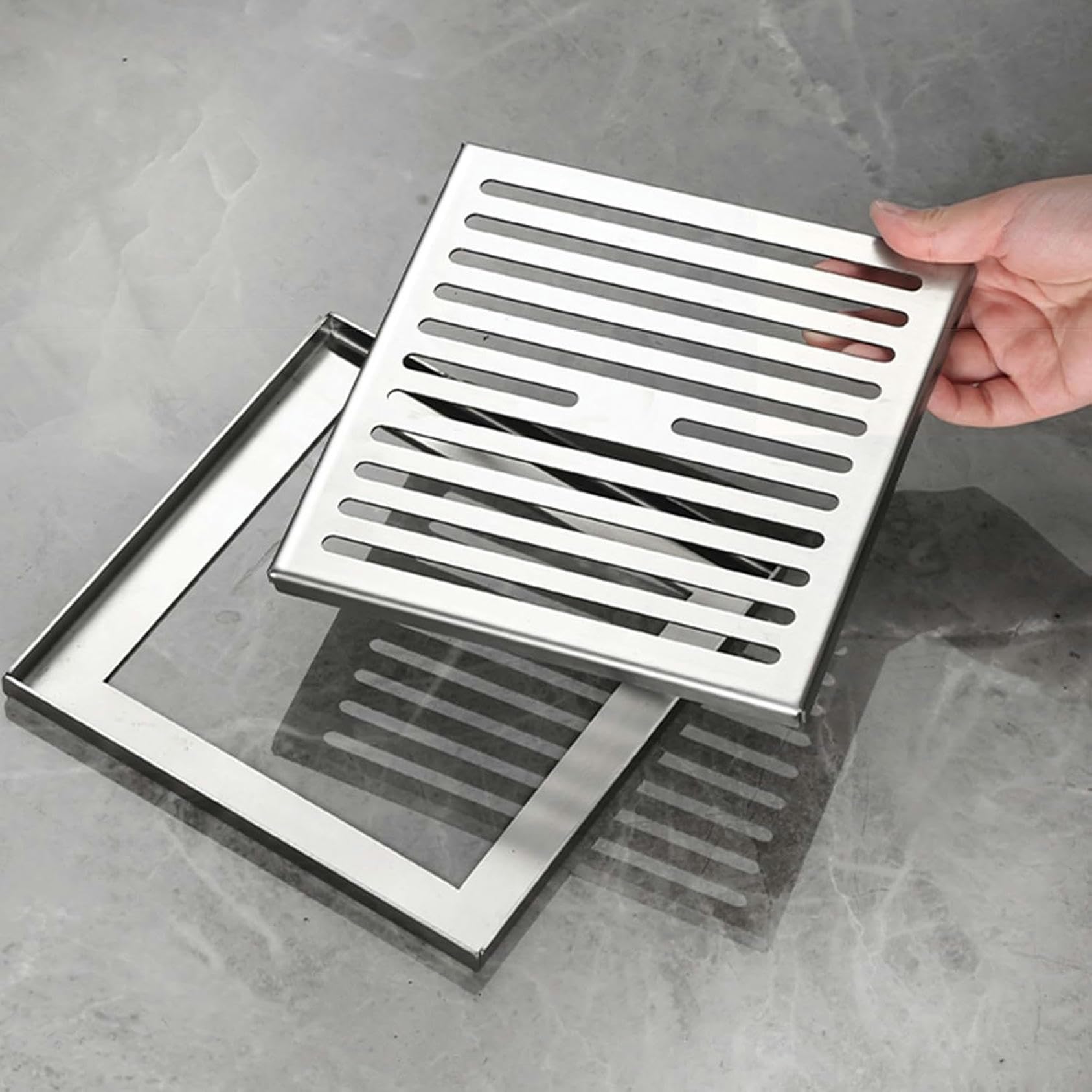 Kit de drainage extérieur carré en acier inoxydable pour caniveau de douche et terrasse