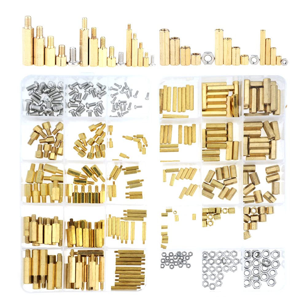 360pcs/set M2M3M4 Threaded Brass Male Female Standoff Spacer Board Hex Screws Nut Assortment Box kit Set with Plastic Box Hollow