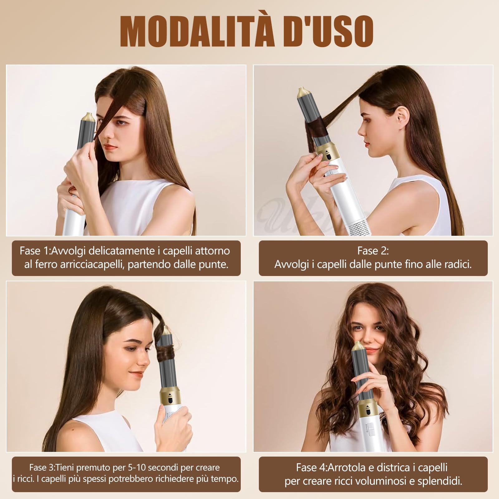 Spazzola Ad Aria Calda 6 in 1, 1-Step Styler, Asciugacapelli rotante con tecnologia ceramica, Tecnologia a Ioni, 1000 W, multiuso per asciugare, arricciare e lisciare (Bianco)