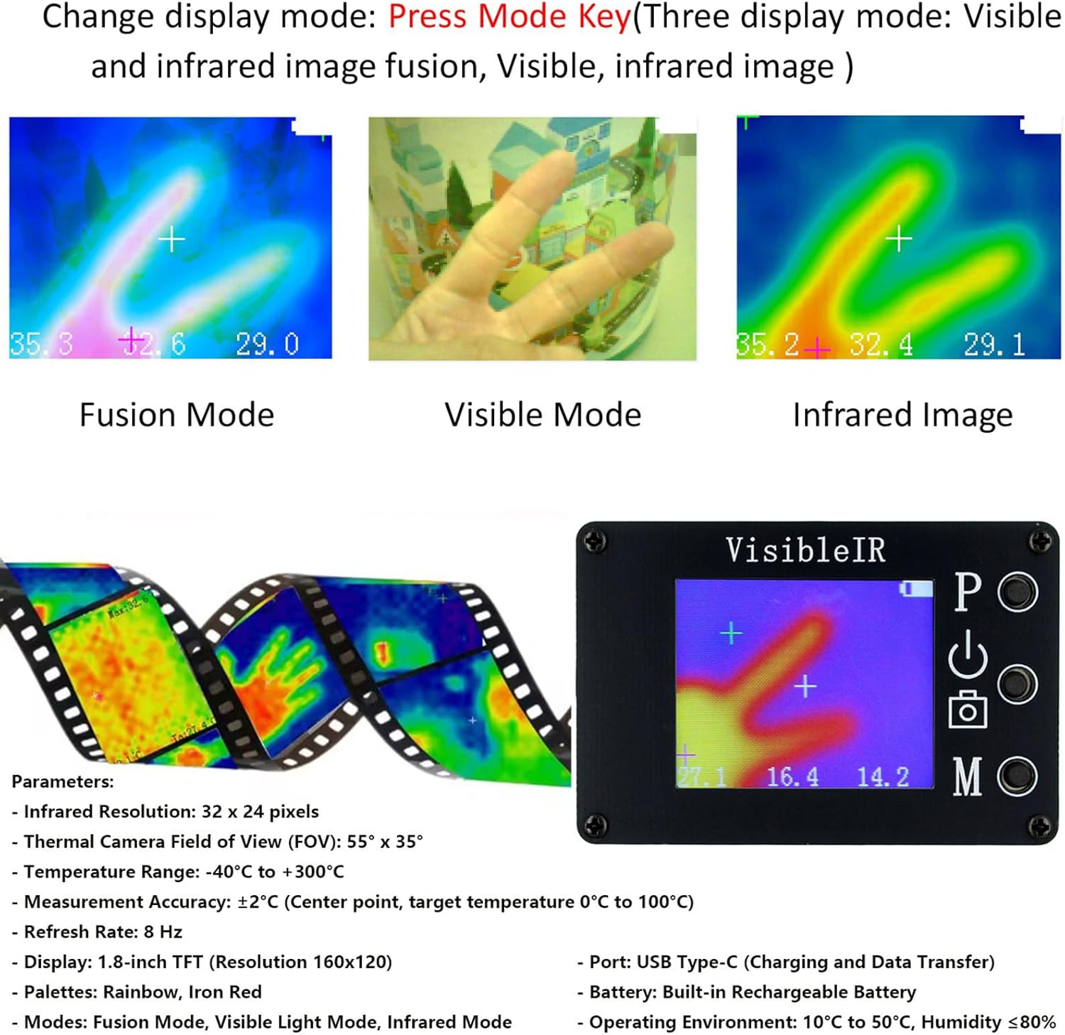 温度感覚 1.8 インチ 160 &times; 120 スクリーンポータブル温度検出器家庭用産業用熱可視化