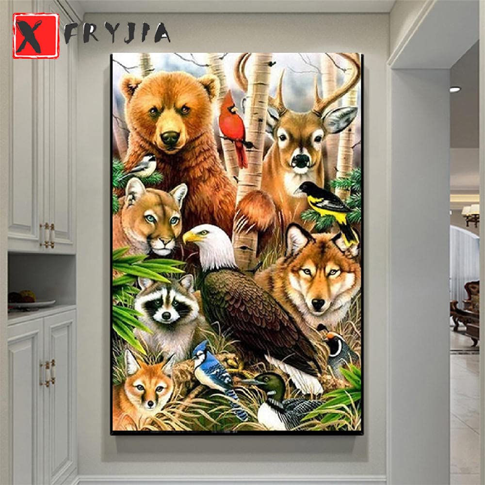 Peinture diamant ours et animaux sauvages pour décoration murale salon