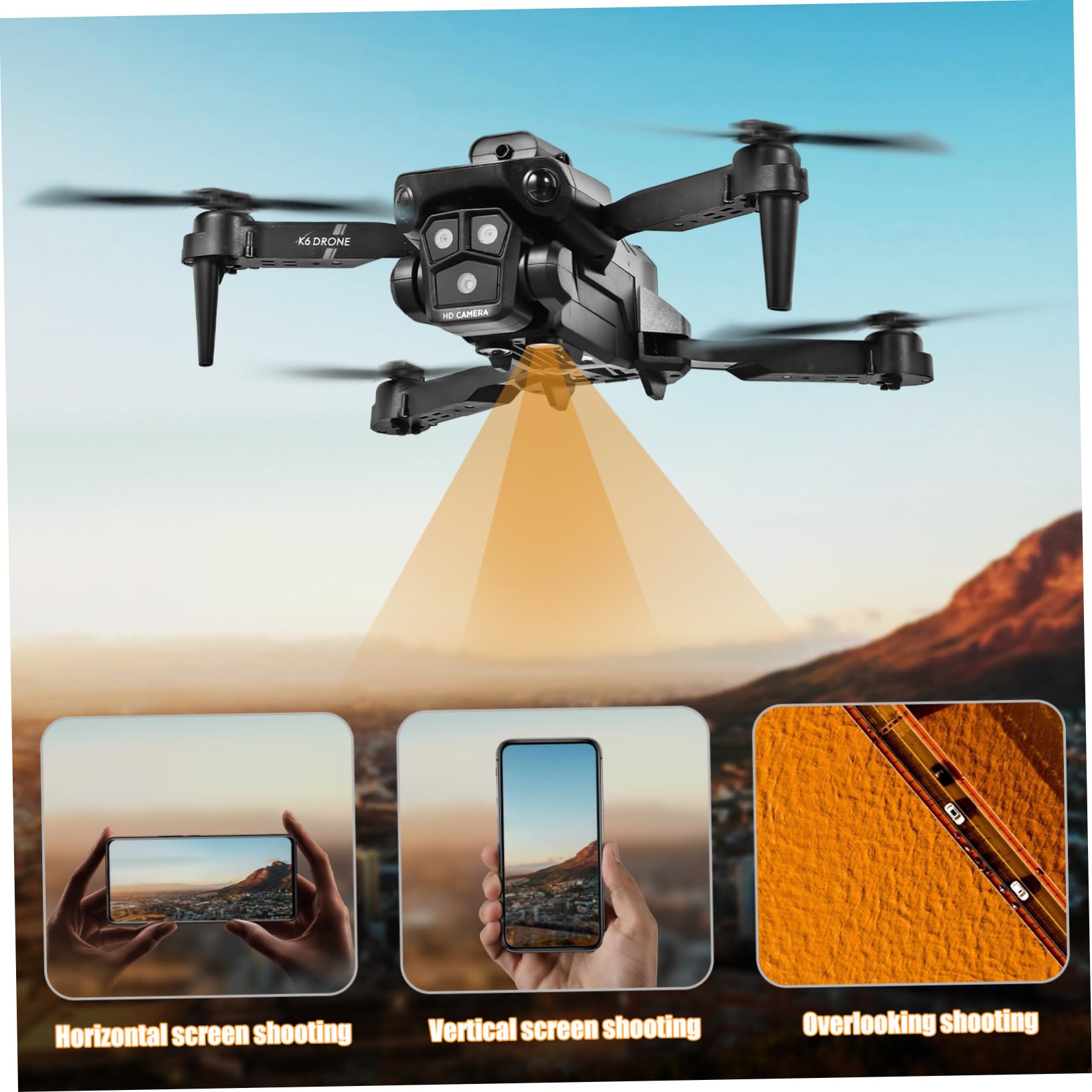 Drone Pieghevole Max con Tripla Fotocamera per Adulti Nero | 1800mah 3.7v, Lente Elettrica Regolabile 150°, Funzioni Acrobatiche e Decollo/atterraggio One-touch