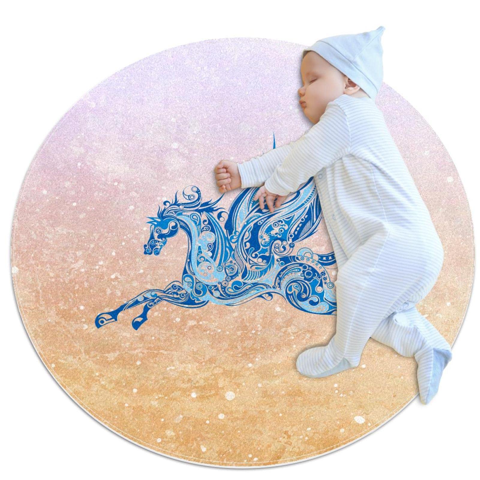 Tapis cuisine et salon Pégase bleu 70cm tapis de jeu