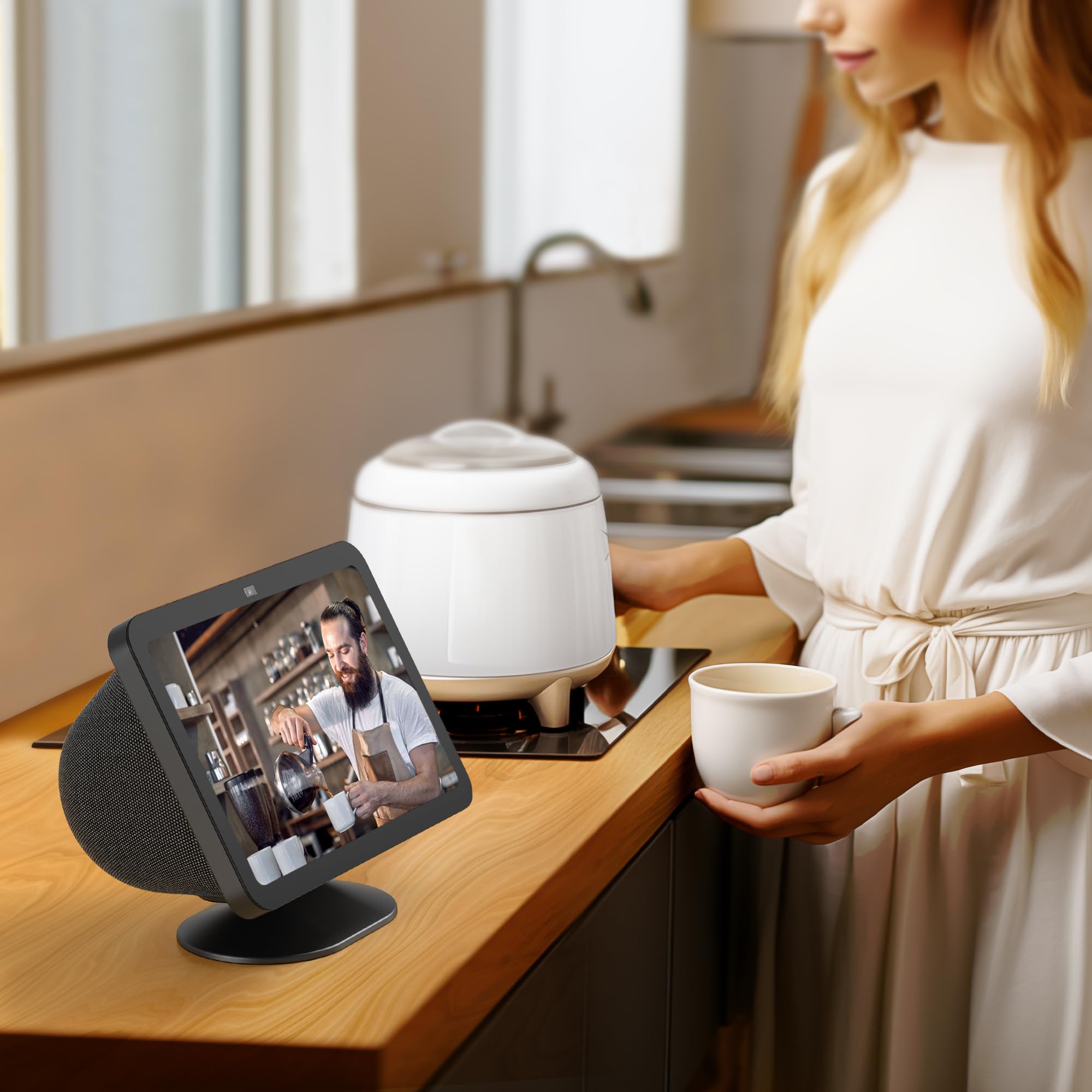 PlusAcc Stojak do Echo Show 8 (3. generacja) – regulowany uchwyt z funkcją przechylania i antypoślizgową podstawą, kompatybilny z modelami iPhone'ów (czarny)