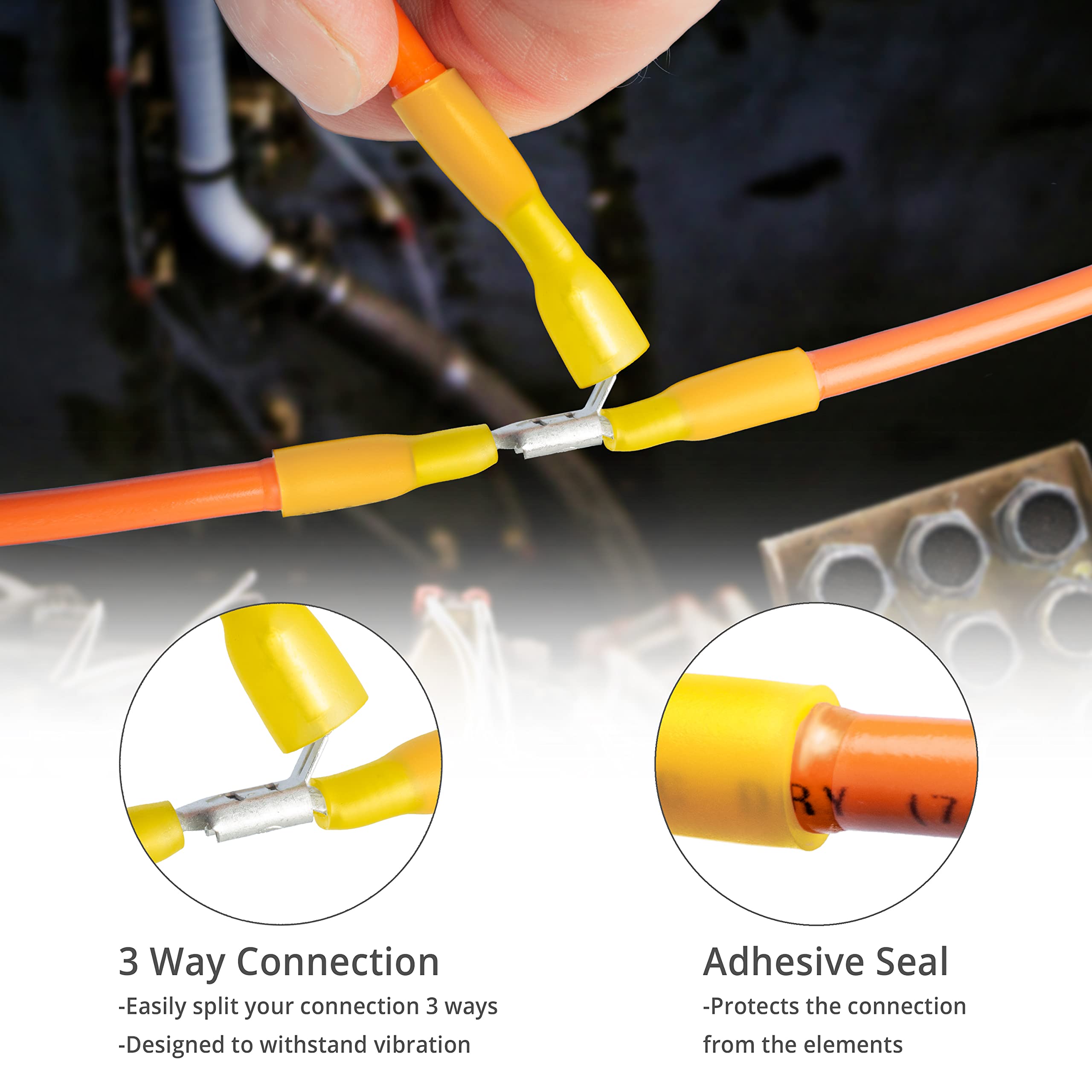 90 PCS Heat Shrink Piggyback Spade Connectors 3 Way