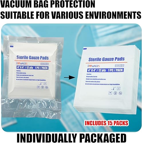 Miniatura 2 de KIWAEZS 60 Pack Sterile 4x4 Large Gauze Pads - 12-ply Woven USP IV Thick Mesh for Enhanced Absorption - Non-Adhesive Highly Absorbent Bandages -