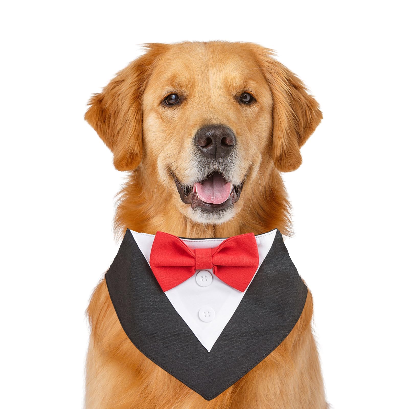 Dog Wedding Bandana,Formal Pet Tuxedo Bow Tie Triangular Scarf Adjustable Dog Birthday Party Bib Valentines Bowtie Scarf_L(Red & Black)