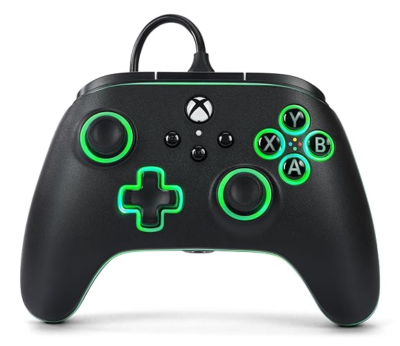 PowerA Advantage Wired Controller for Xbox Series X|S with Lumectra - Black, gamepad, wired video game controller, gaming controller, works with Xbox One and Windows 10/11, officially licensed - Black/LED - Single