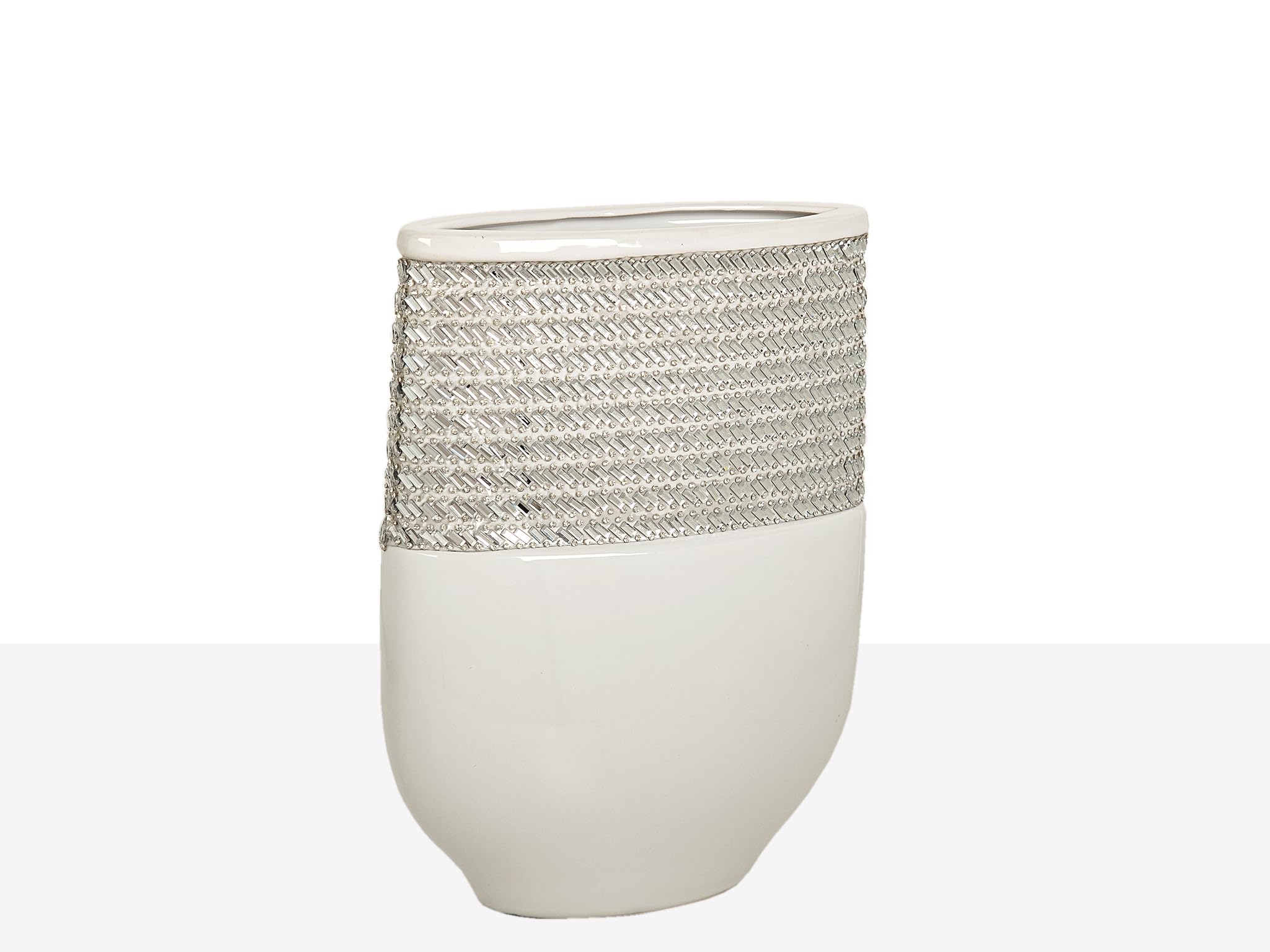 Vase ovale en céramique argent et blanc au design épuré