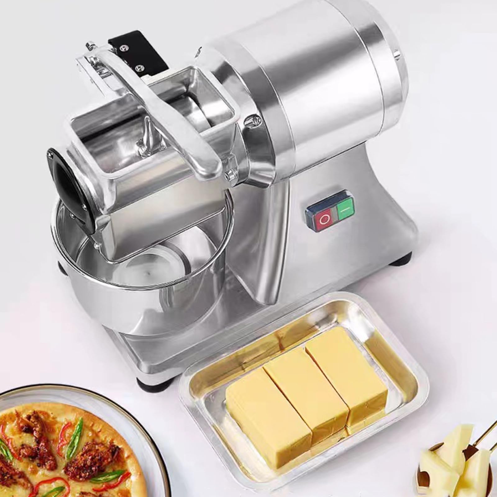 Rallador eléctrico de alimentos, acero inoxidable resistente de 550 W, ideal para rallar queso, cacahuetes y migas de pan en cocinas comerciales